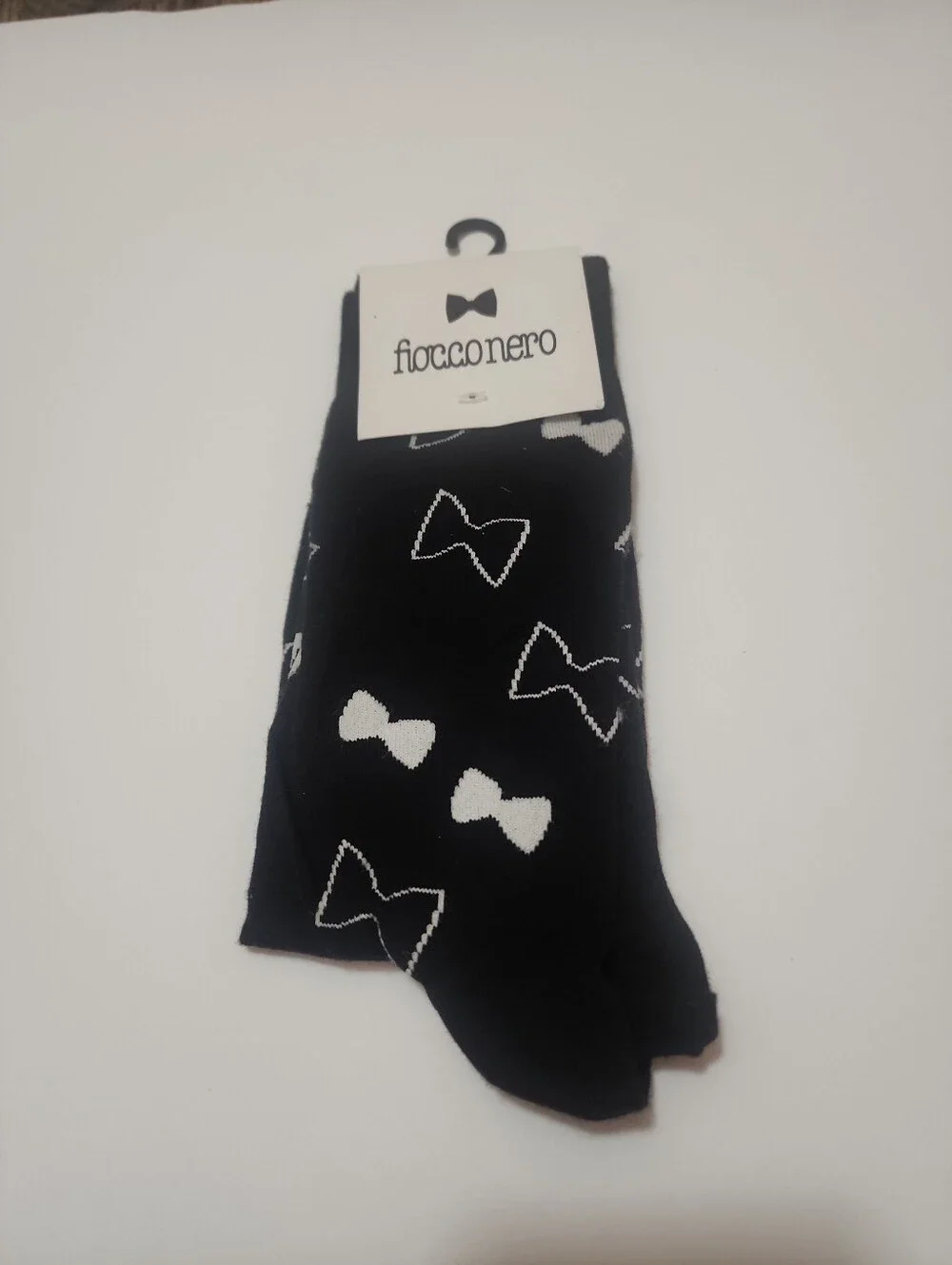 Mens Black Dress Socks White Bow Tie Print Cotton Blend Mid Calf NWT One Size